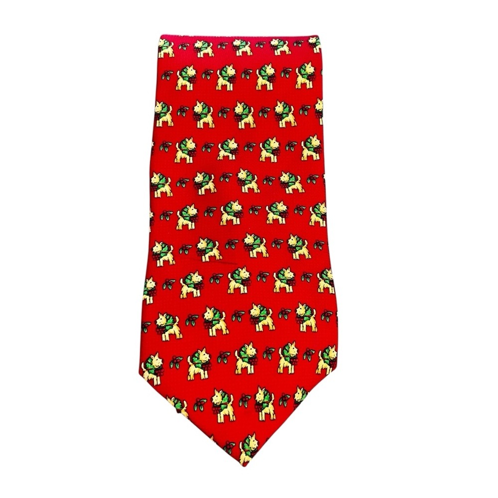 The Cotswold Collection Red Silk Christmas The Terrier Dog Novelty Print 4”